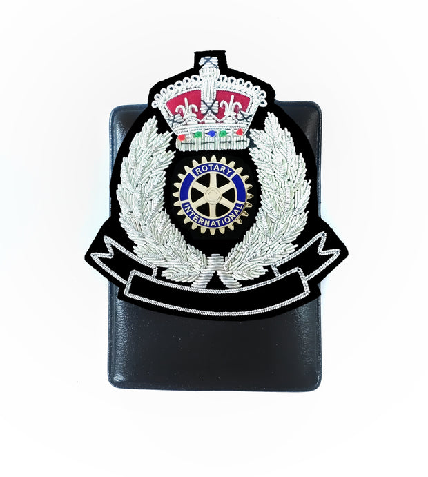 Rotary Embroidery Badge Silver Crown with Magnetic Holder